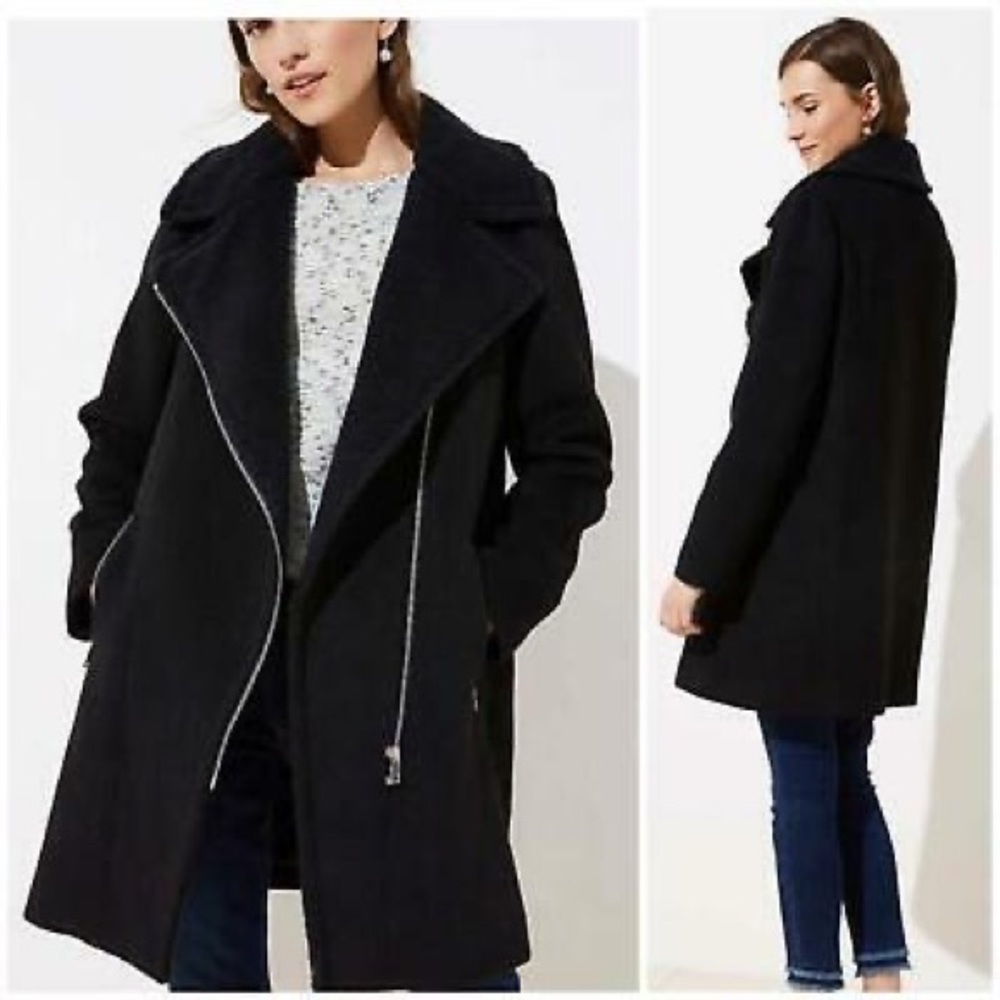 Loft sherpa trim moto zip long jacket size S NWOT